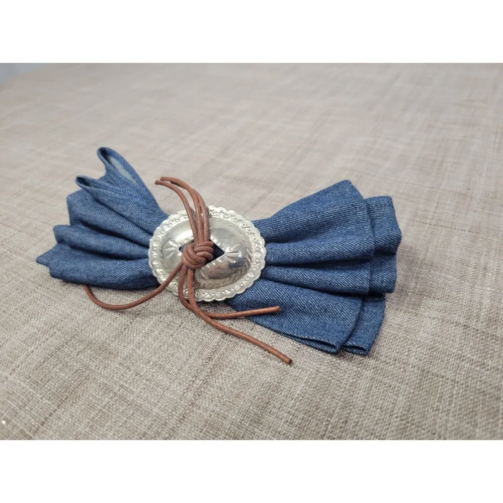 Vintage Denim‎ Hair Barette Bow Western Silver Concho